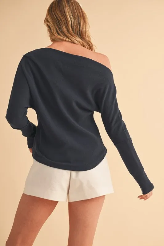 One Shoulder Long Sleeve Knit Top
