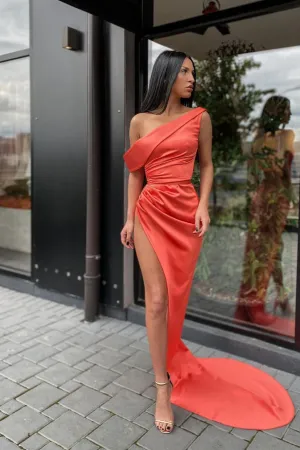 One Shoulder Orange Sexy  Prom Dress Chiffon Long