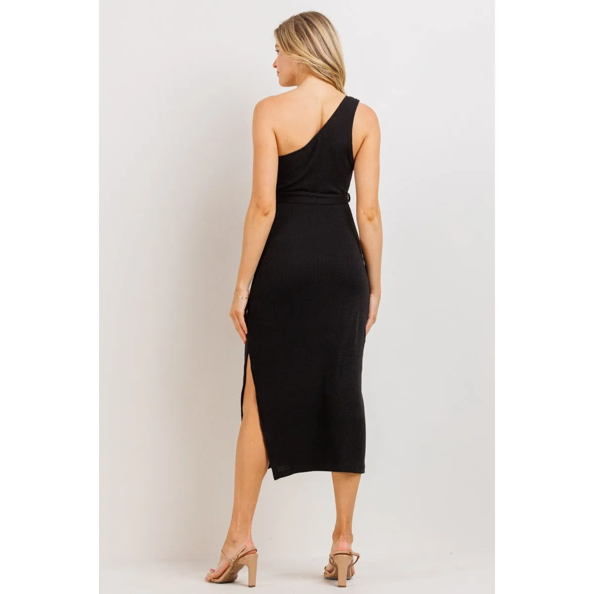One Shoulder Ribbed Maternity Dress Black - X-Large