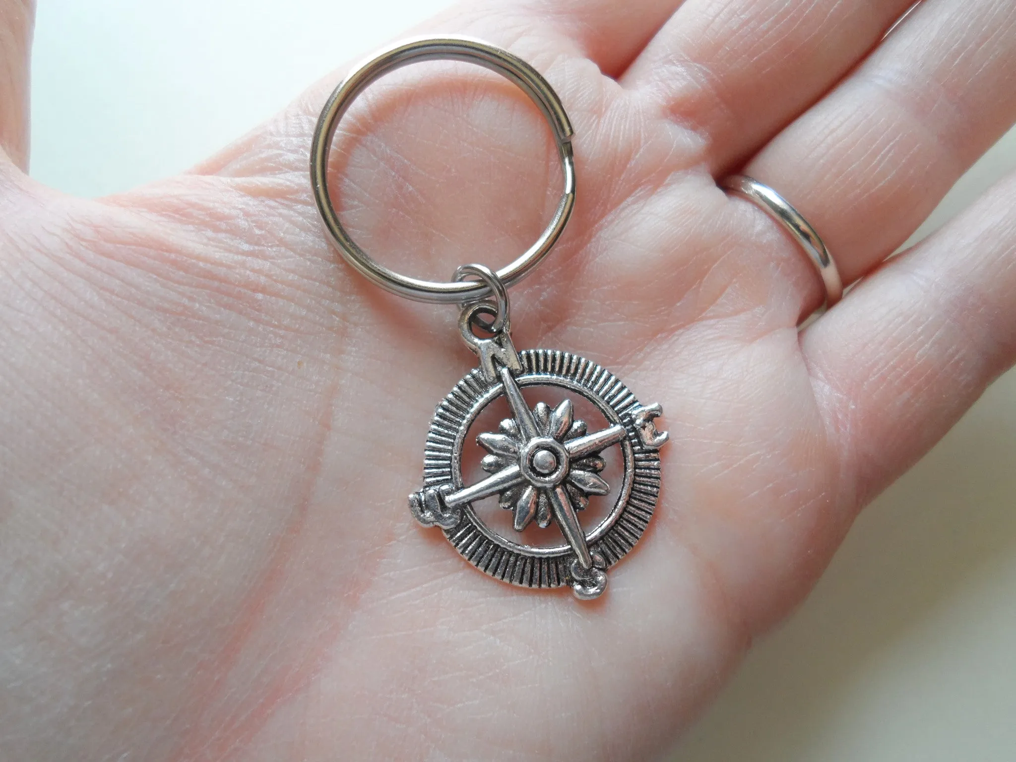 Open Metal Compass Keychain - I'd Be Lost Without You; Couples Keychain, Custom Engraved Tag Option