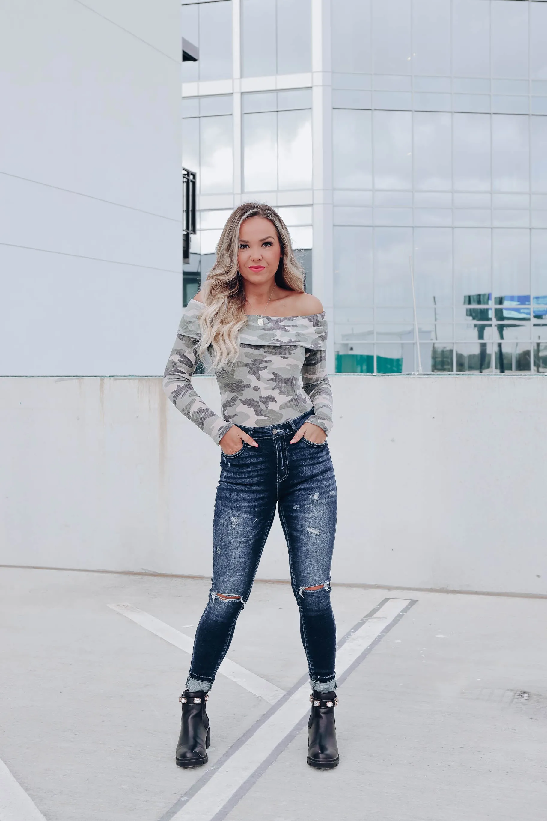 Out Of Sight Off-The-Shoulder Bodysuit - Camo
