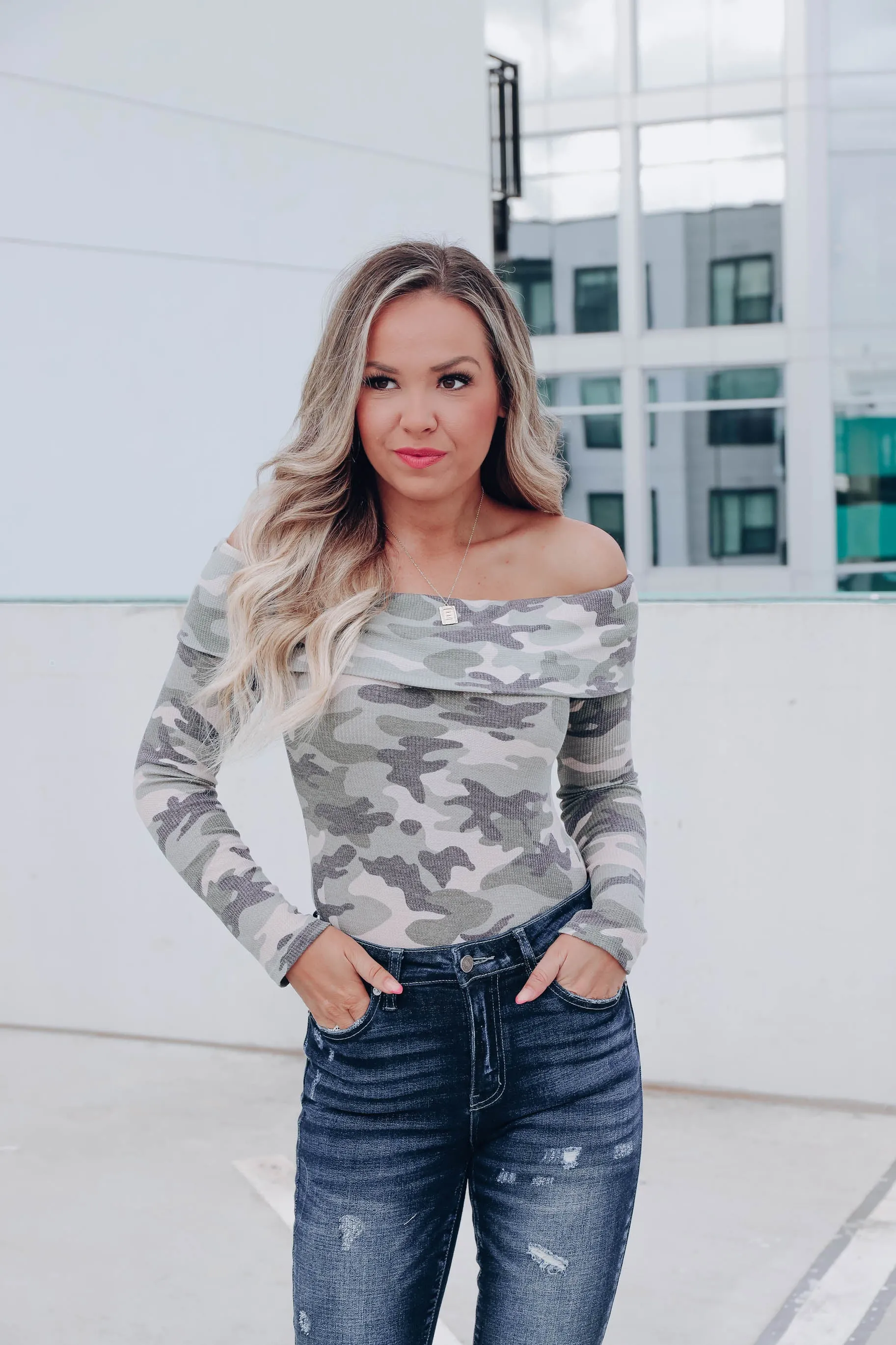 Out Of Sight Off-The-Shoulder Bodysuit - Camo