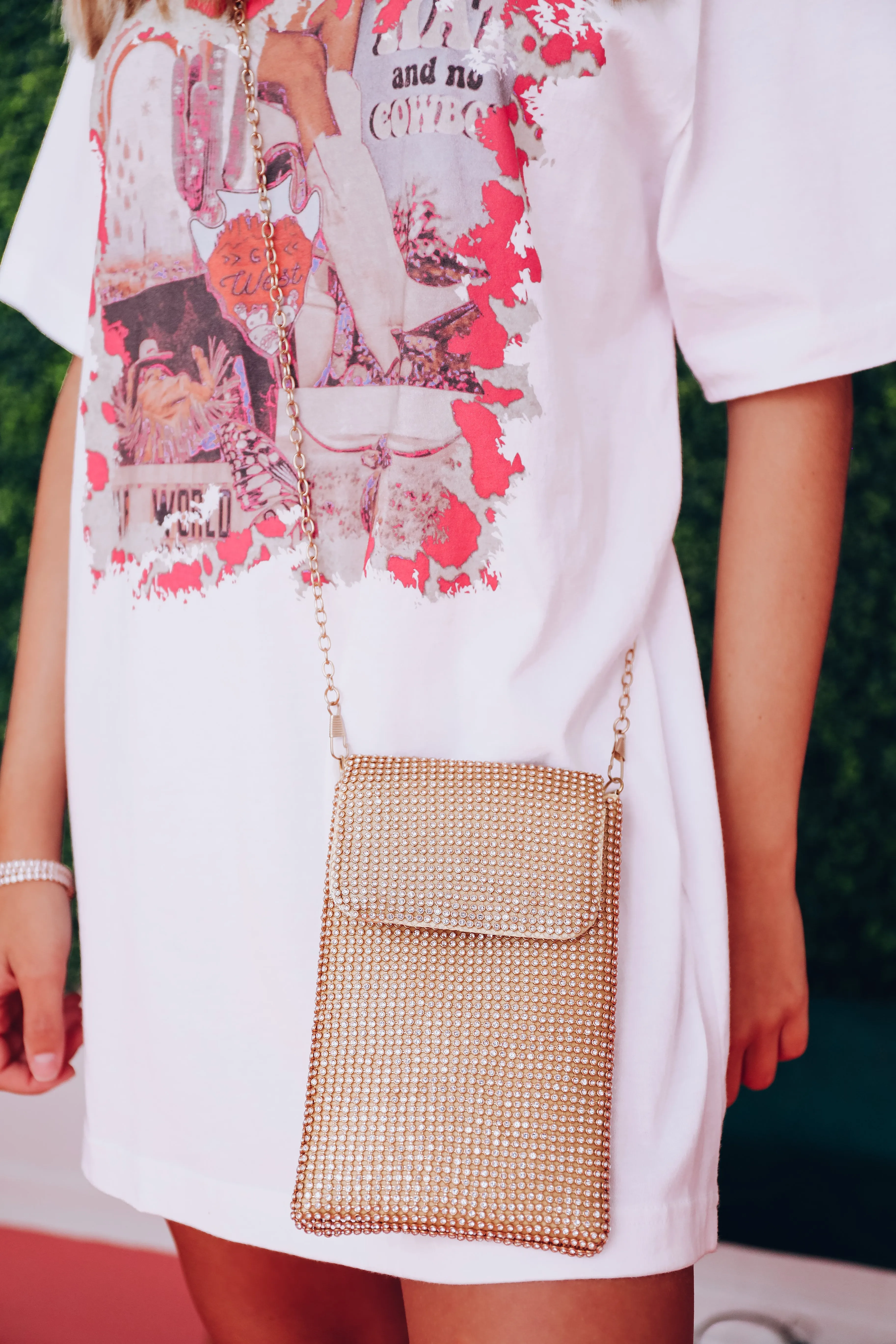 Paint The Town Rhinestone Clutch/Crossbody - Gold