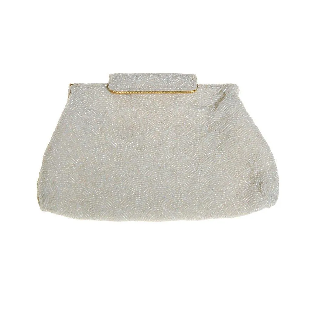 Pearl White Hand-beaded Vintage Clutch