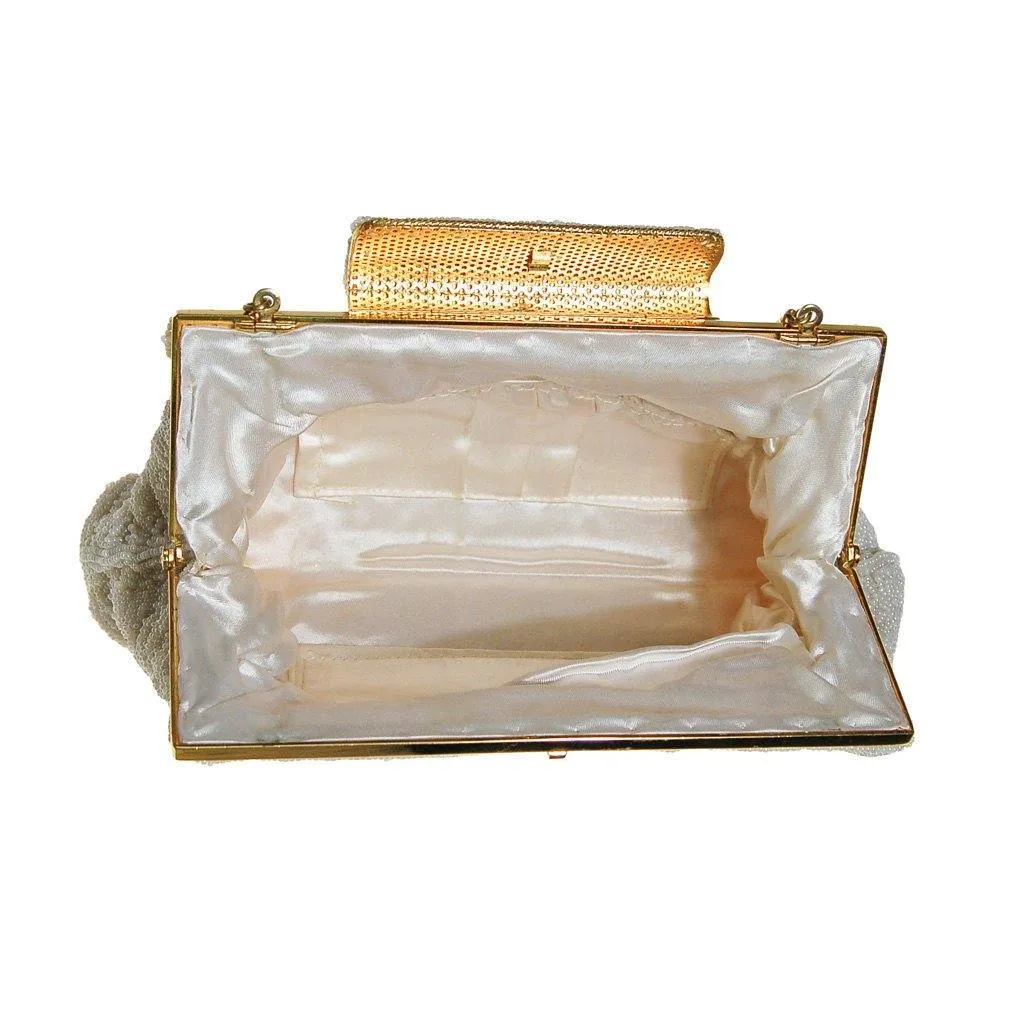 Pearl White Hand-beaded Vintage Clutch