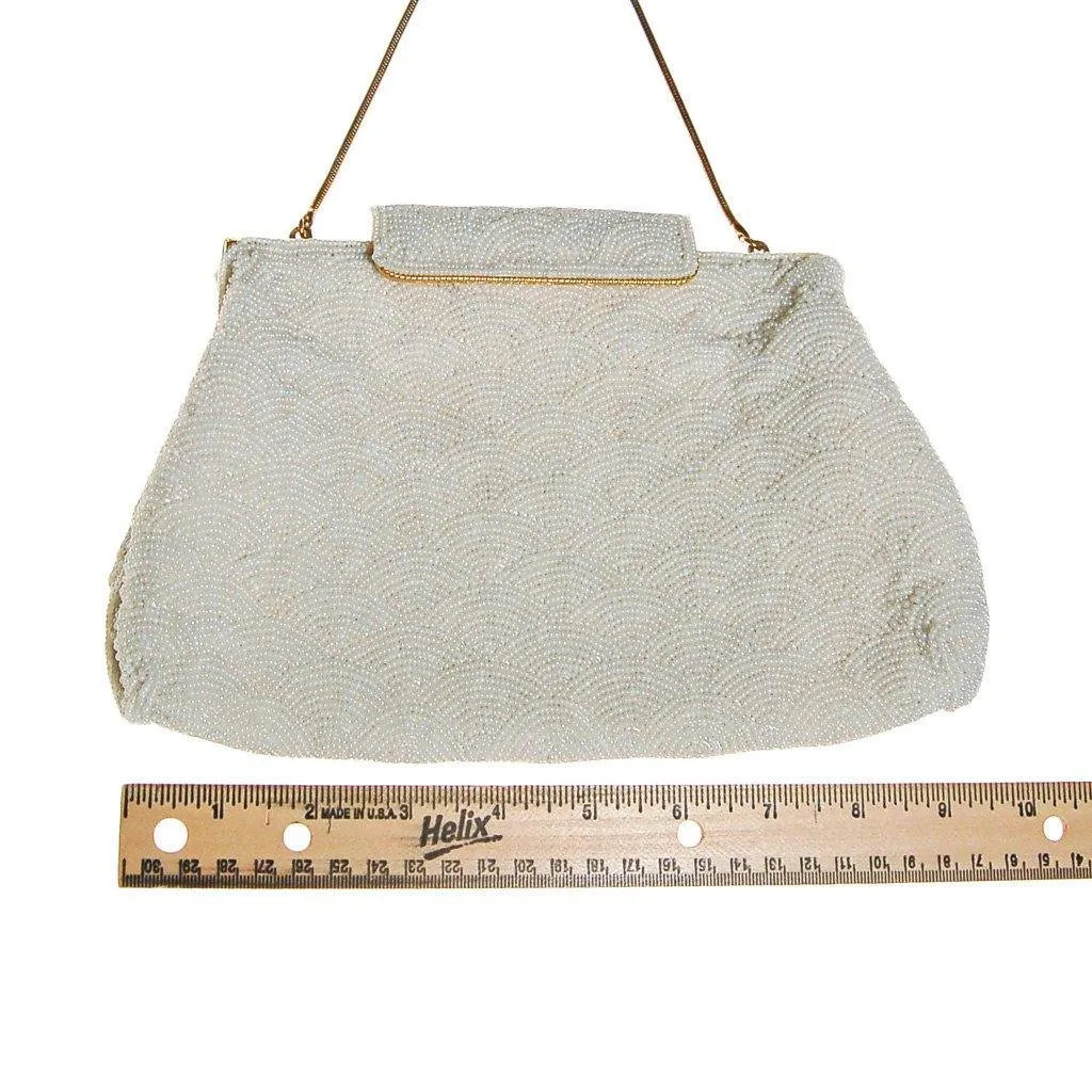 Pearl White Hand-beaded Vintage Clutch