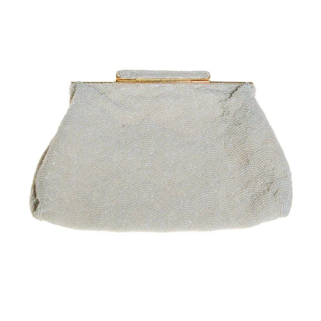 Pearl White Hand-beaded Vintage Clutch