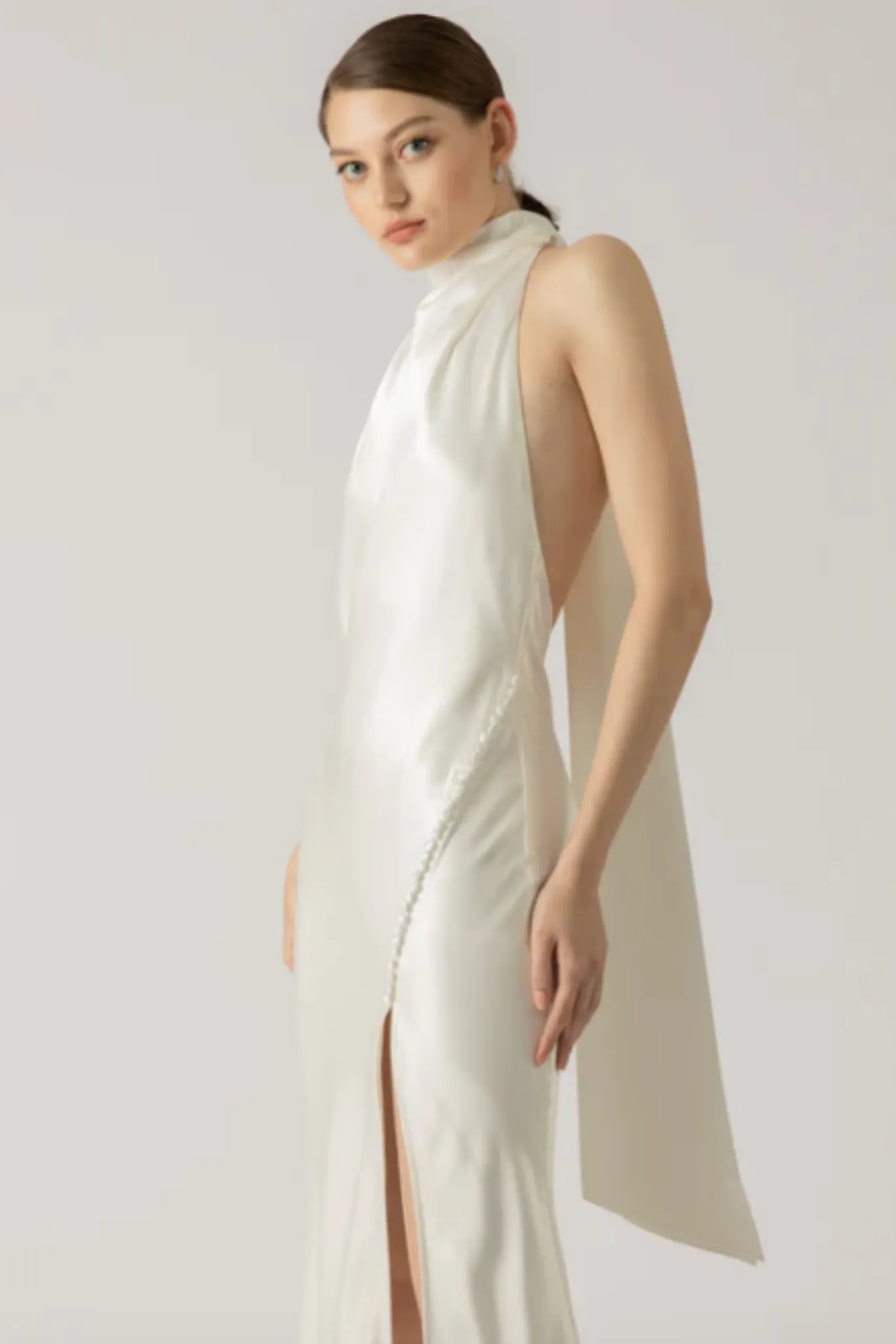 Penelope Satin Gown in Ivory by Sau Lee - RENTAL