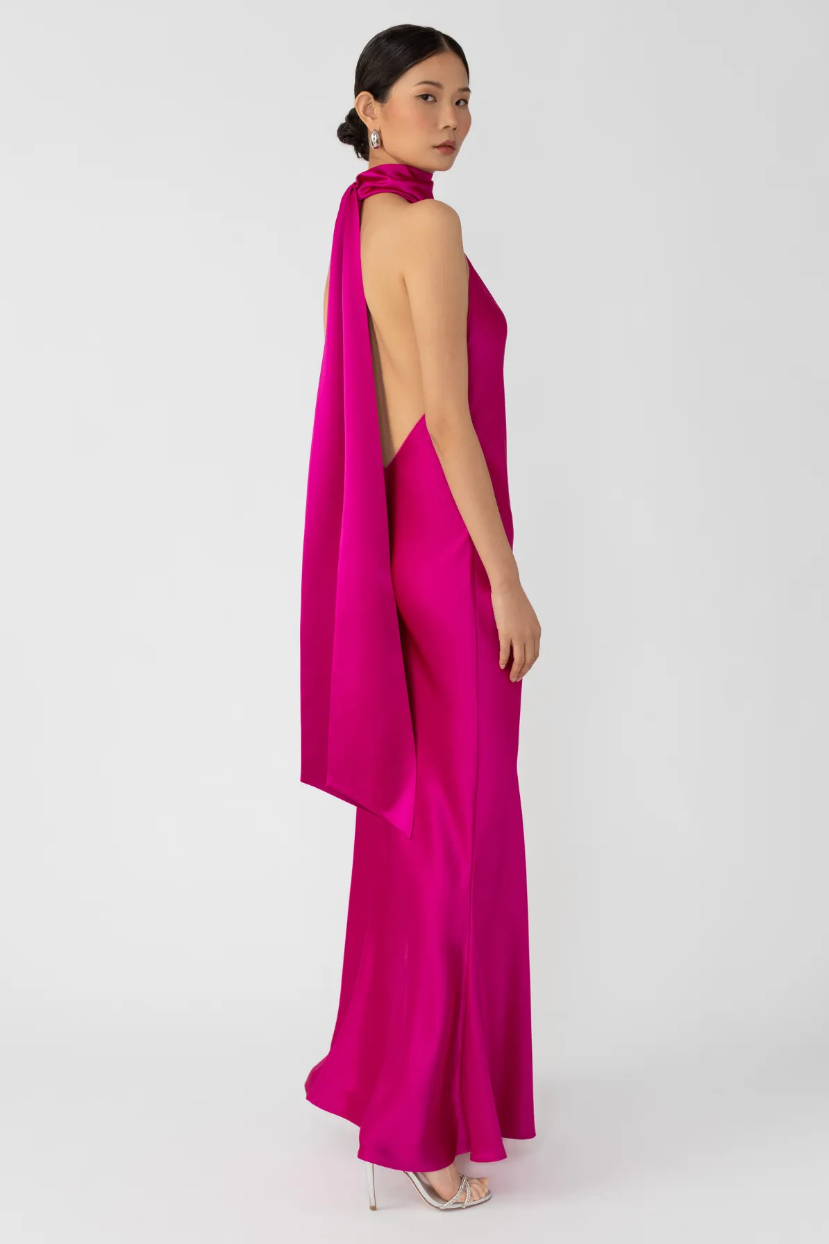 Penelope Satin Gown in Magenta by Sau Lee - RENTAL