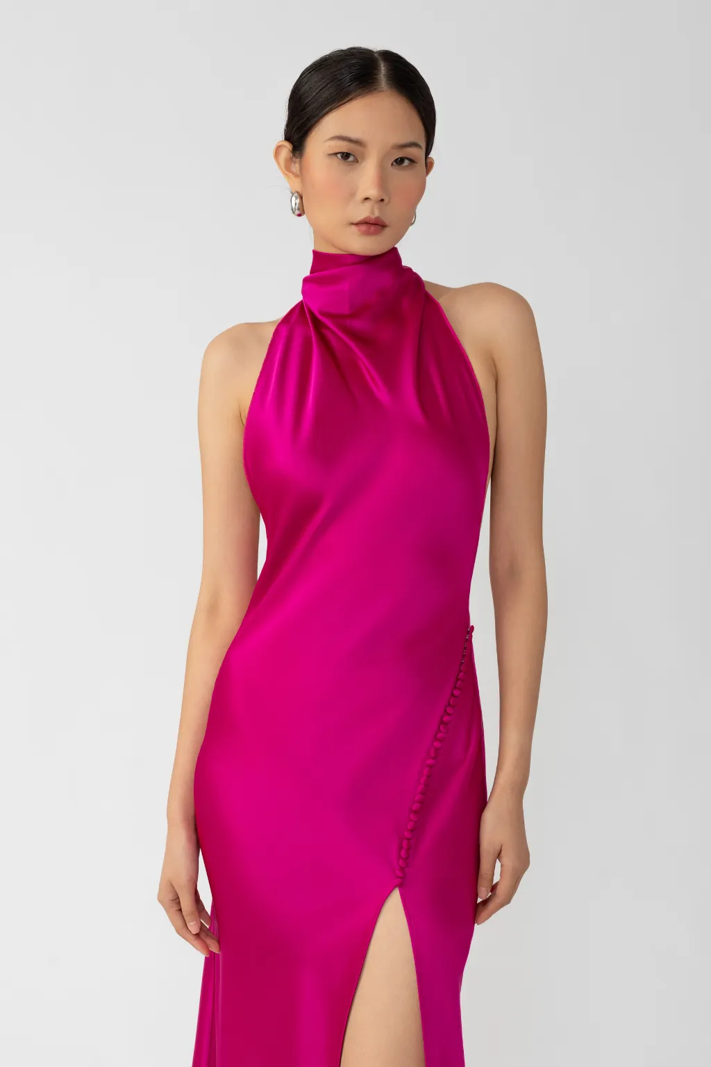 Penelope Satin Gown in Magenta by Sau Lee - RENTAL
