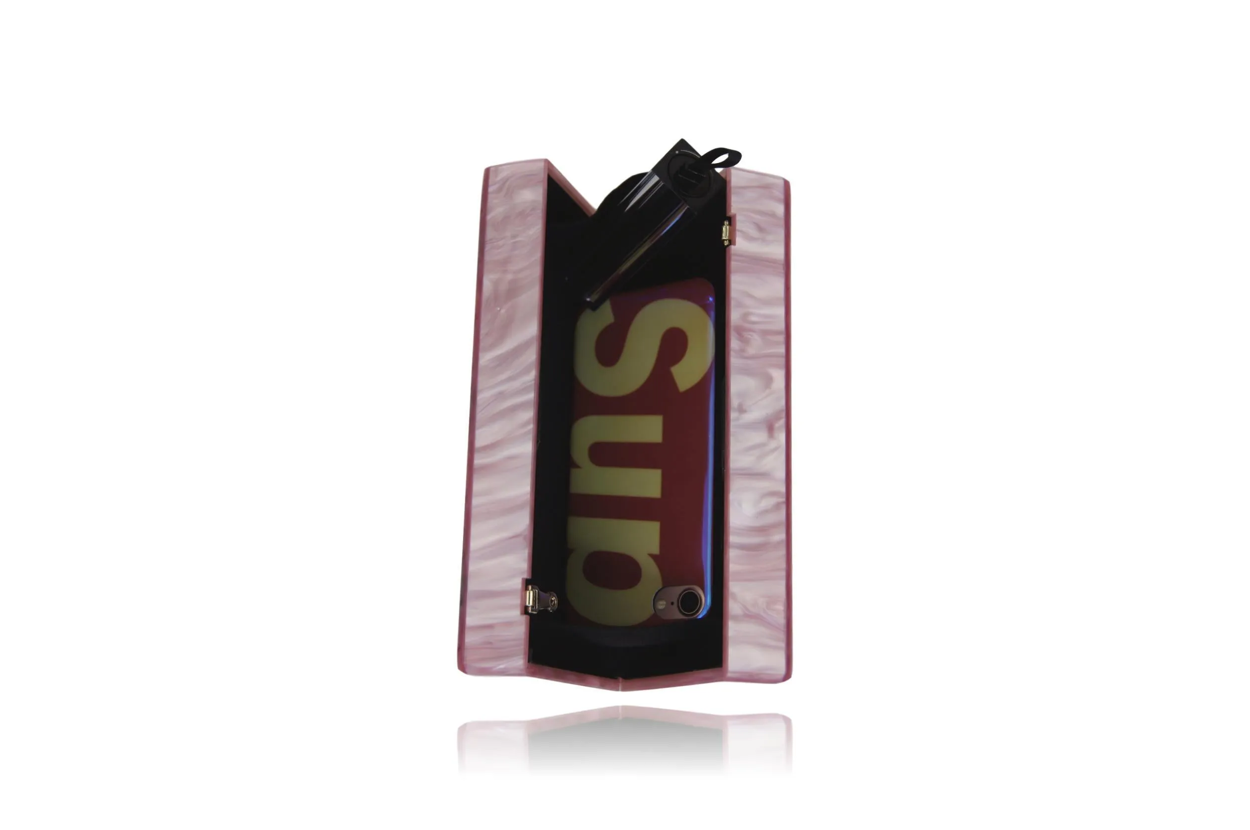 Pink & Green Pearl Cactus Acrylic Box Clutch