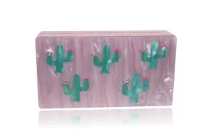Pink & Green Pearl Cactus Acrylic Box Clutch