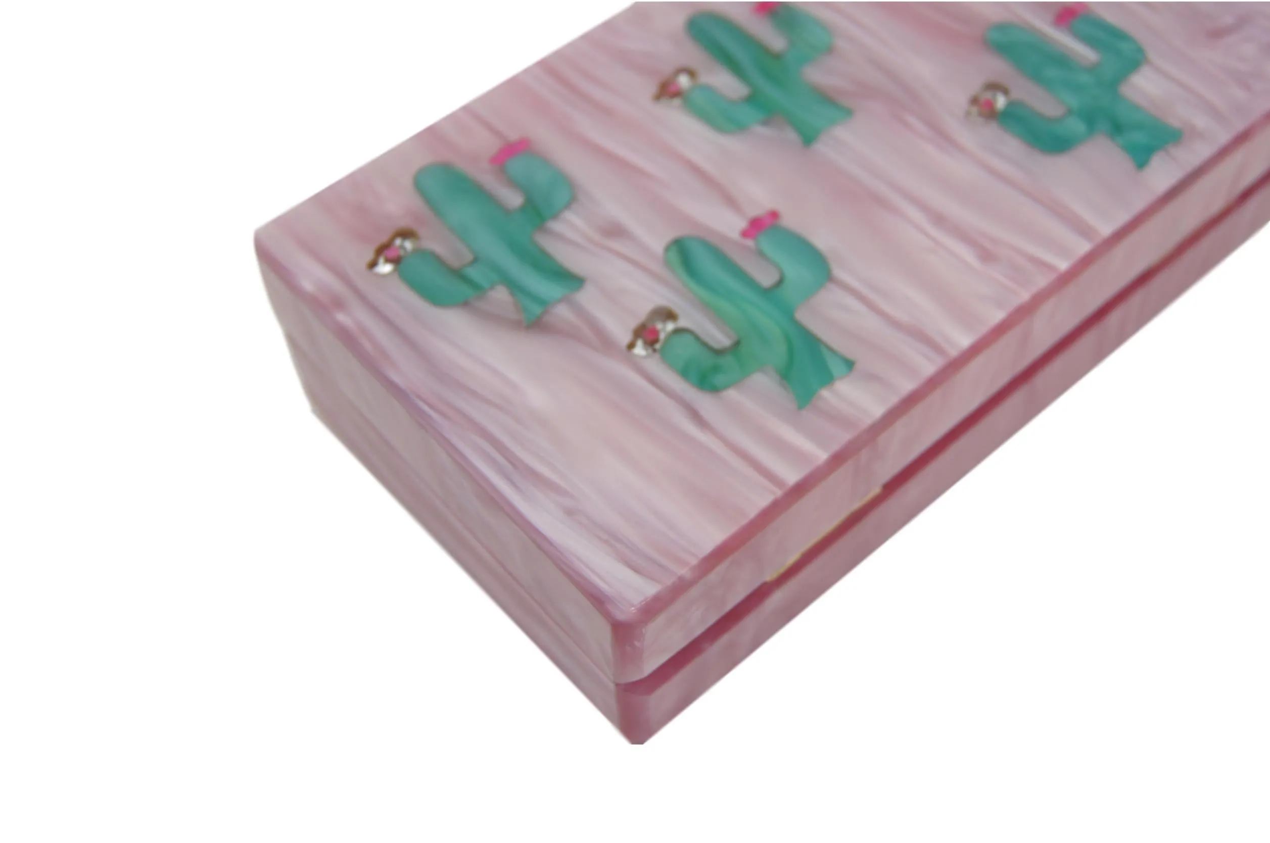 Pink & Green Pearl Cactus Acrylic Box Clutch