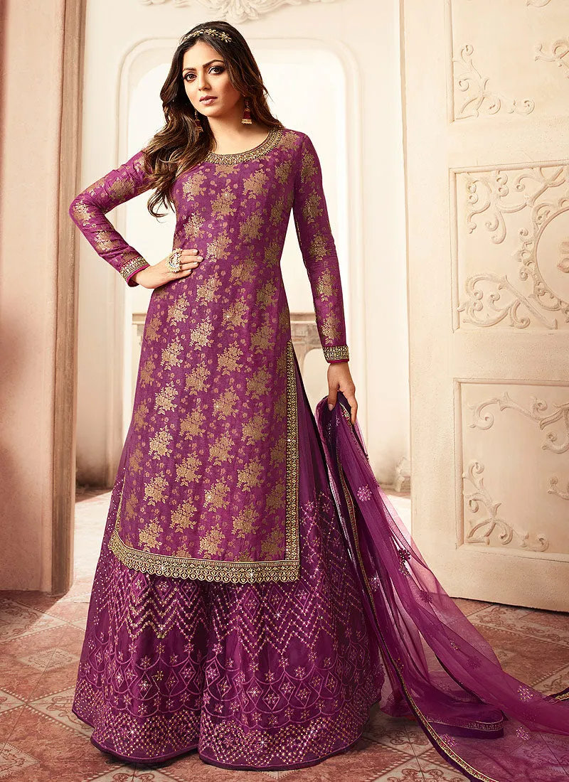 Pink And Golden Tradition Embroidered Wedding Sharara