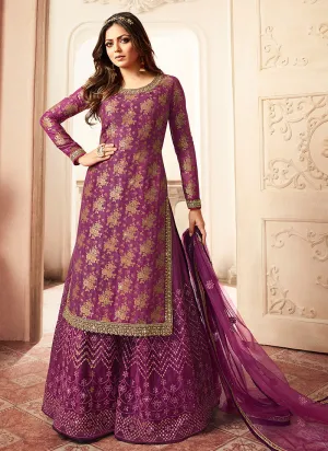 Pink And Golden Tradition Embroidered Wedding Sharara
