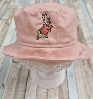 Pink Baby Cotton Bucket Hat With Pink Rabbit