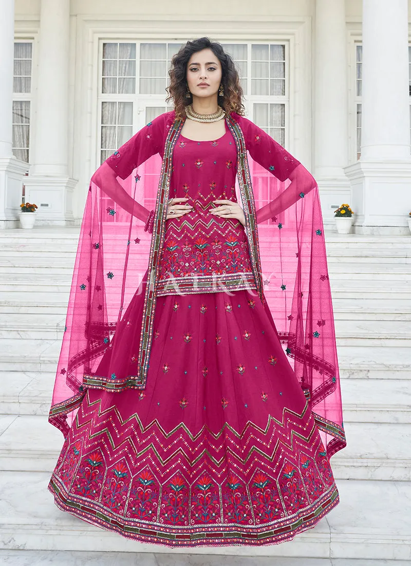 Pink Multi Embroidered Wedding Lehenga Kurti