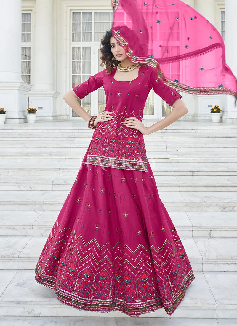 Pink Multi Embroidered Wedding Lehenga Kurti