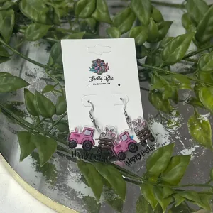 Pink Tractor Earrings