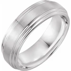 Platinum 7 mm Double Beveled-Edge Band with Satin/Polished Finish Size 11
