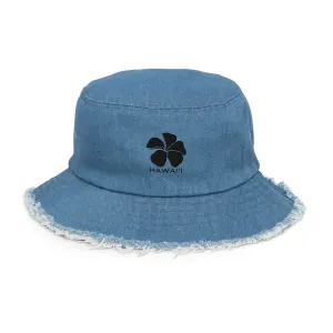 Plumeria Hawaii Distressed denim bucket hat