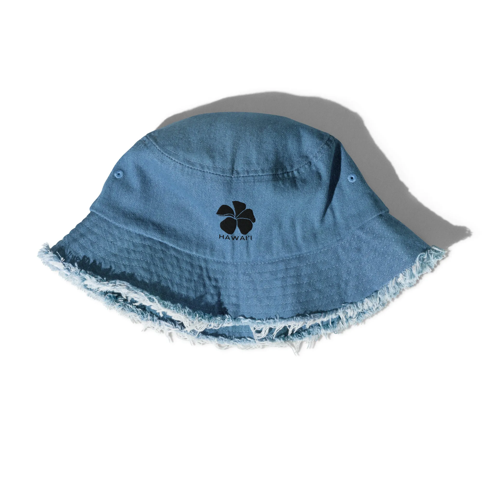 Plumeria Hawaii Distressed denim bucket hat