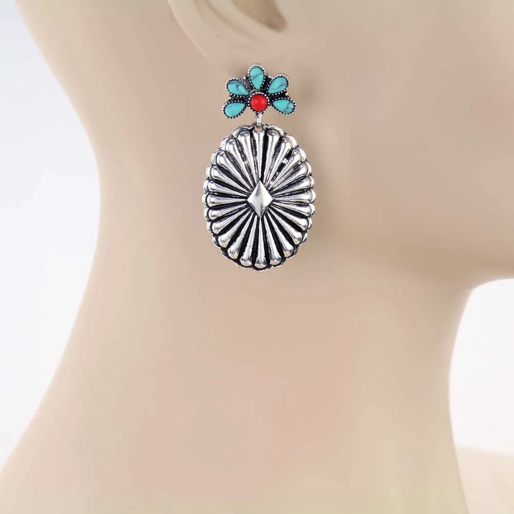 Polynesia Cluster Post Concho Drop Fashion Earrings