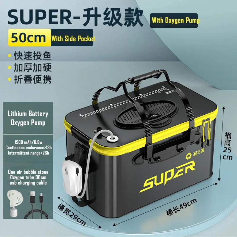 Portable Foldable live bait Fishing Bucket with Aeration Hole Oxygen Pump EVA