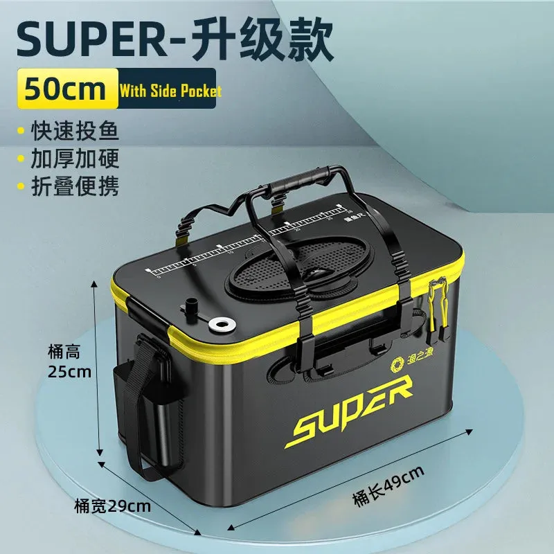 Portable Foldable live bait Fishing Bucket with Aeration Hole Oxygen Pump EVA