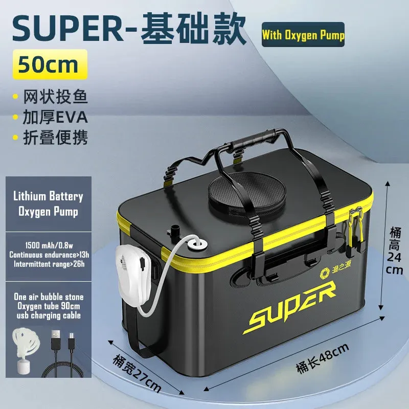 Portable Foldable live bait Fishing Bucket with Aeration Hole Oxygen Pump EVA