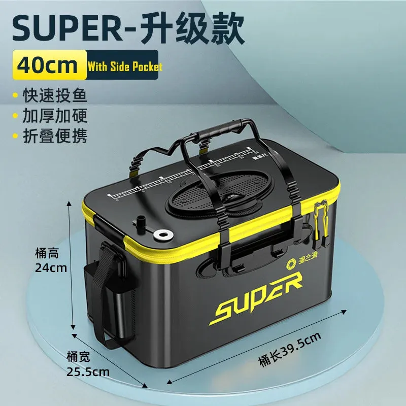 Portable Foldable live bait Fishing Bucket with Aeration Hole Oxygen Pump EVA
