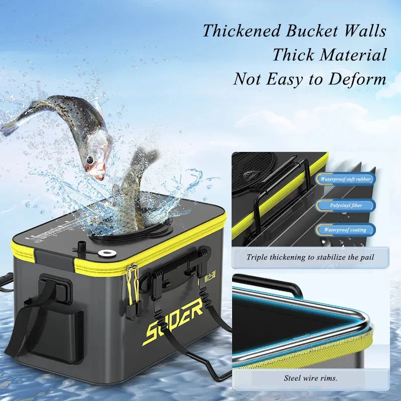 Portable Foldable live bait Fishing Bucket with Aeration Hole Oxygen Pump EVA