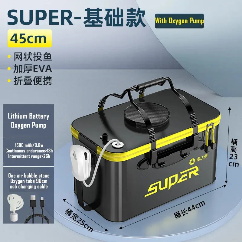 Portable Foldable live bait Fishing Bucket with Aeration Hole Oxygen Pump EVA