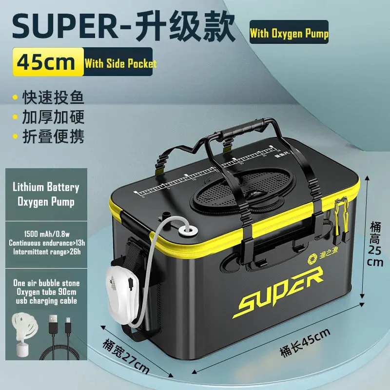 Portable Foldable live bait Fishing Bucket with Aeration Hole Oxygen Pump EVA