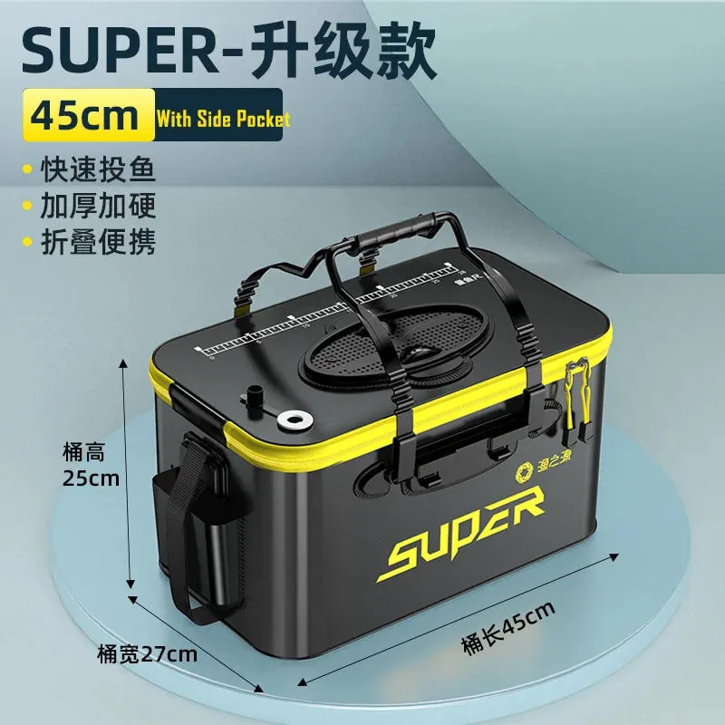 Portable Foldable live bait Fishing Bucket with Aeration Hole Oxygen Pump EVA
