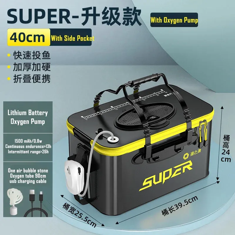 Portable Foldable live bait Fishing Bucket with Aeration Hole Oxygen Pump EVA
