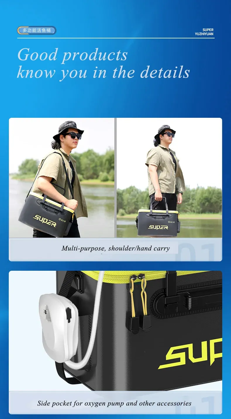 Portable Foldable live bait Fishing Bucket with Aeration Hole Oxygen Pump EVA