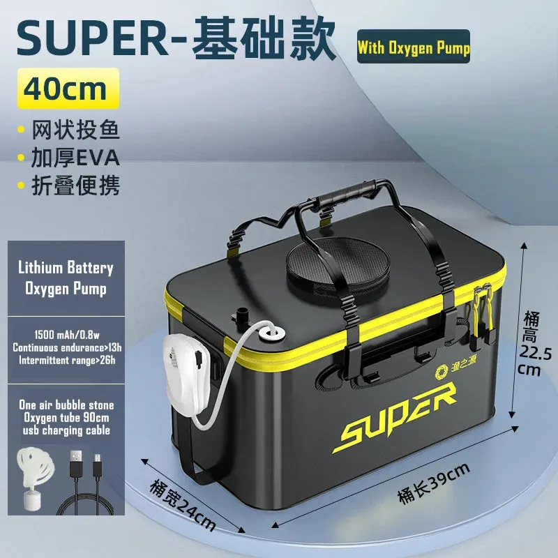 Portable Foldable live bait Fishing Bucket with Aeration Hole Oxygen Pump EVA