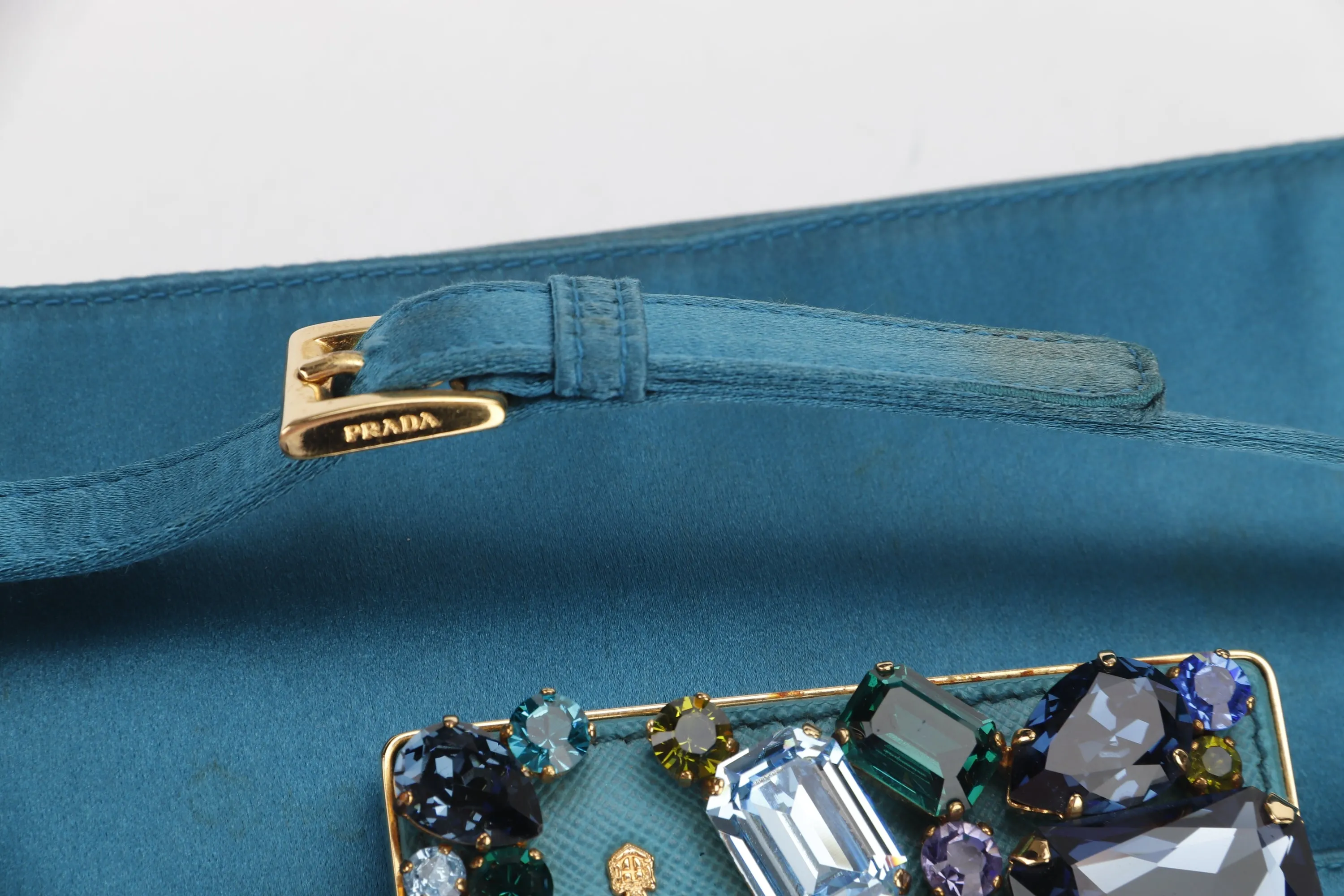 PRADA BP0180 CLUTCH TURQUOISE RASO STONES, WITH CARD & DUST COVER