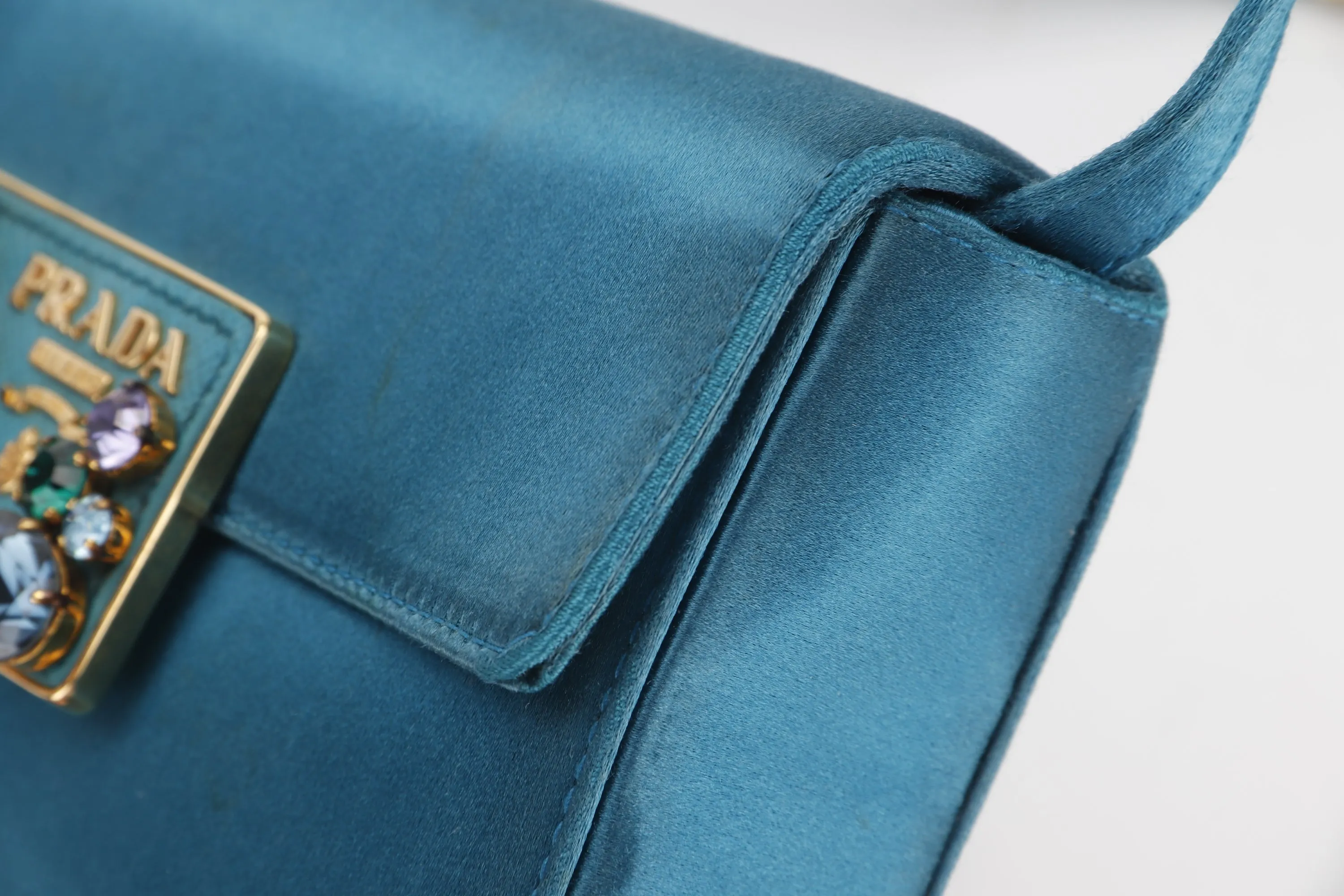 PRADA BP0180 CLUTCH TURQUOISE RASO STONES, WITH CARD & DUST COVER