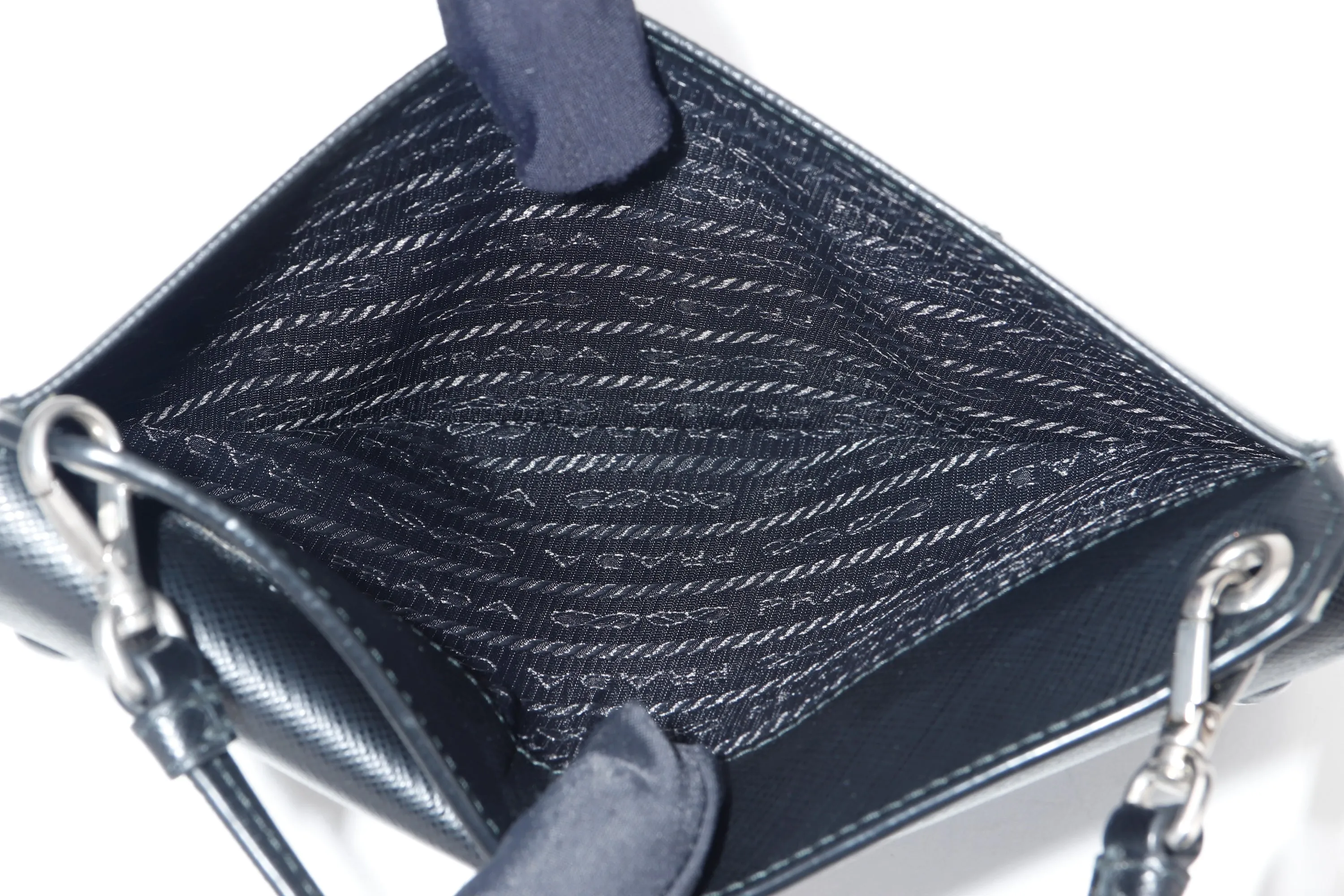 PRADA CLUTCH BLACK RETRO RACING LOGO PRINT SAFFIANO LEATHER SILVER HARDWARE, NO CARD & DUST COVER