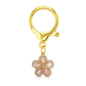 PRECIOUS FLOWER BAG CHARM, GOLD PINK MOP