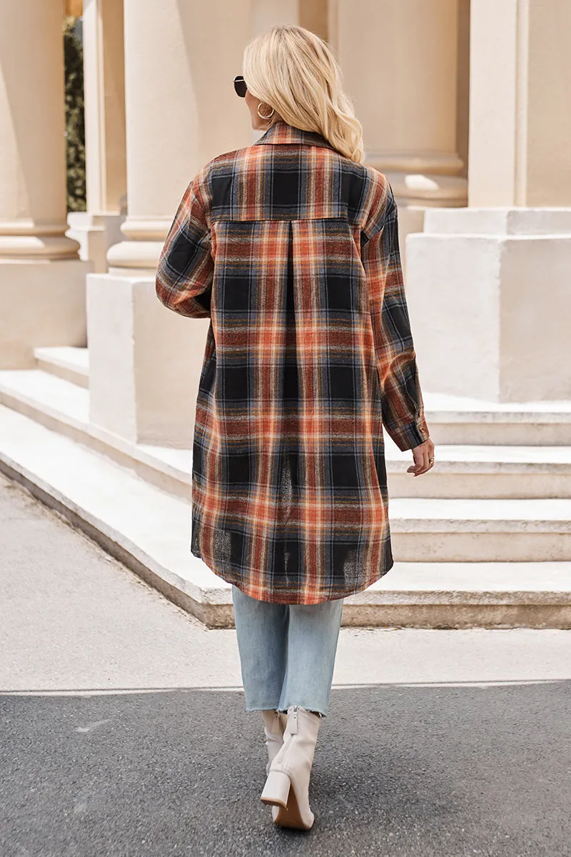 PREORDER Plaid Collared Neck Long Sleeve Coat