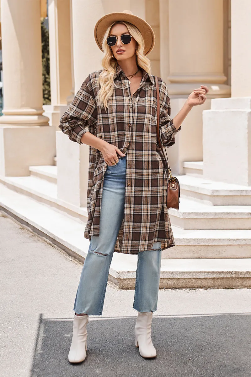 PREORDER Plaid Collared Neck Long Sleeve Coat