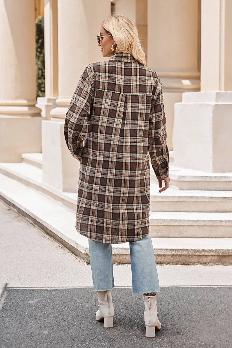 PREORDER Plaid Collared Neck Long Sleeve Coat