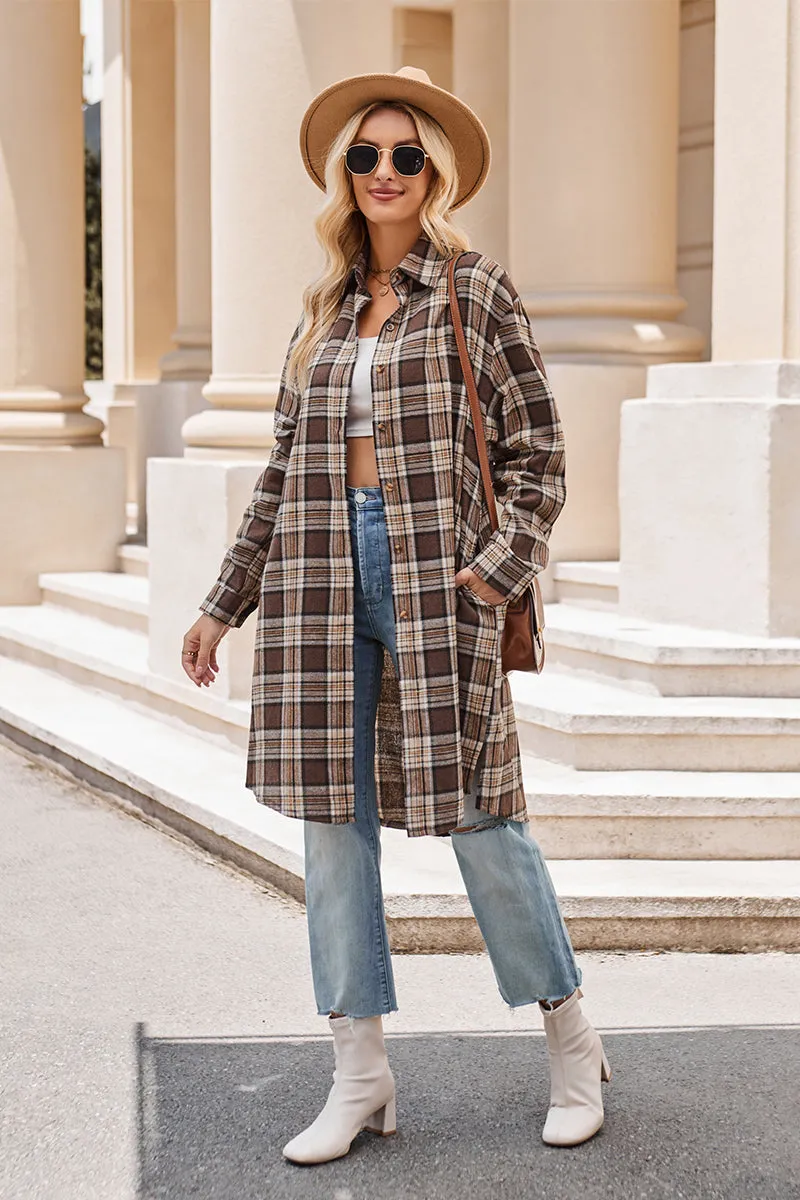 PREORDER Plaid Collared Neck Long Sleeve Coat