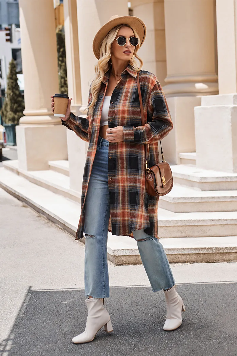 PREORDER Plaid Collared Neck Long Sleeve Coat