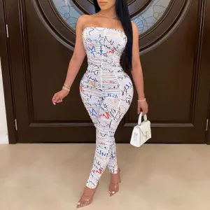 Print Off Shoulder Ruched Jumpsuit