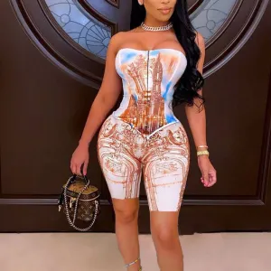 Print Off Shoulder Top & Shorts Set