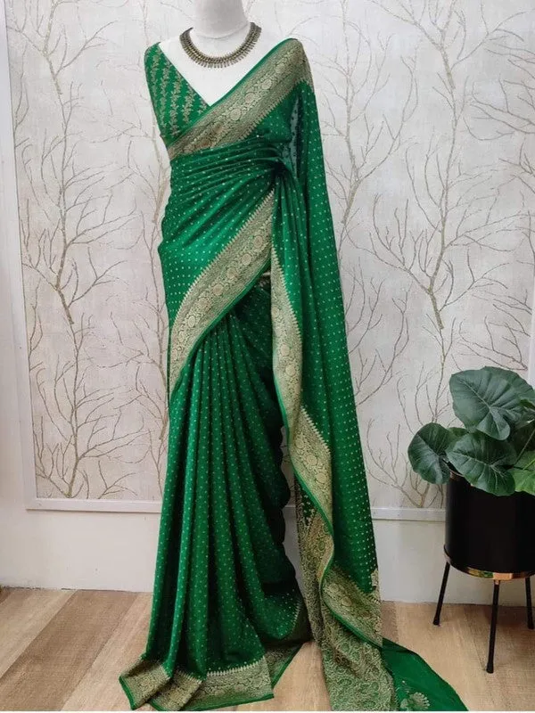 Pure Banarasi Handloom Khaddi Georgette Crepe Silk Border Saree